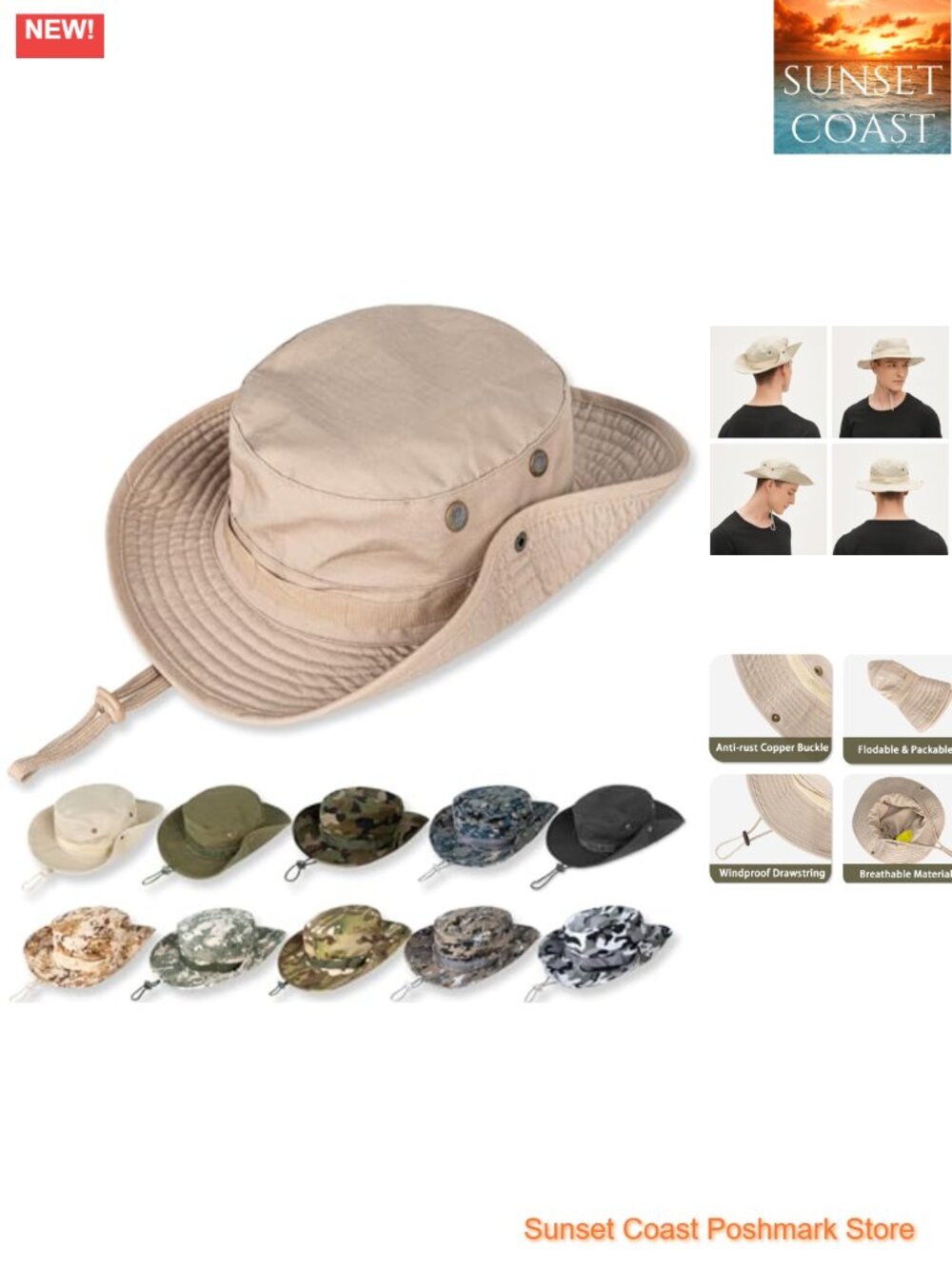 Unisex UPF 50+ Sun Hat Cotton Polyester Boonie Bucket Foldable Outdoor